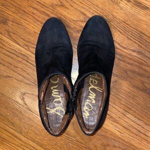 Sam Edelman "Petty" Women Black Suede Leather Ankle Zip Boots Booties edgy chic